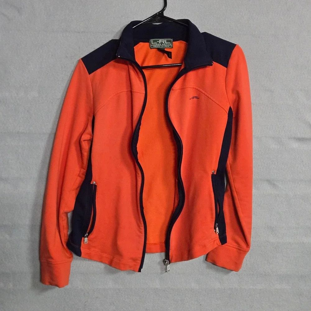 Lauren Active Ralph Lauren Orange Navy Colorblock Full Zip Track Jacket Womens M